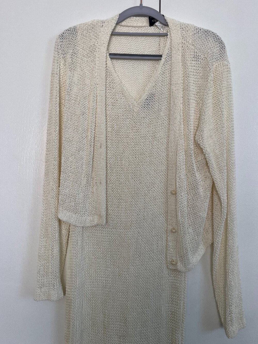 Vintage Didi Sport cream, midi dress and cardigan set — size M